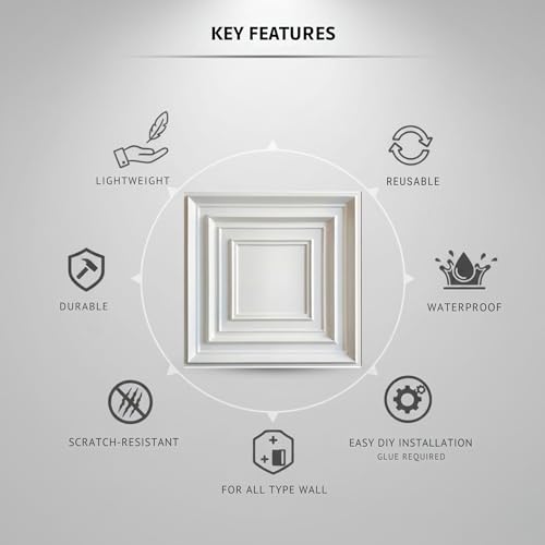 Image of Kayra Decor 3D PVC Wall Panels for Bedroom & Living Room | Frame Design | White Color | 19.7 x 19.7 Inch | Pack of 18 | 48.42 Sq Ft