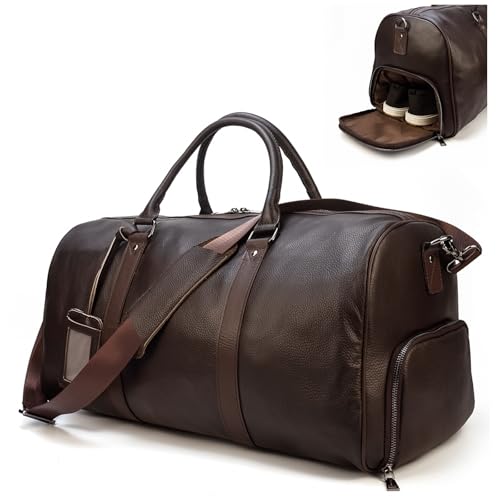 LUUFAN Unisex vintage läder resväska, brun-55 cm, L