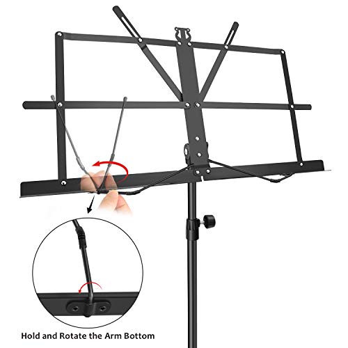 Sheet Music Stand Holder/Portable Folding Music Stand Super Sturdy Adjustable Height Tripod Base Metal Music Stand, Lightweight & Compact for Storage or Travel with Carrying Bag