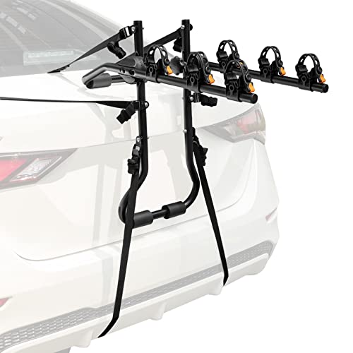 COSTWAY Kofferraum Fahrradträger für 3 Fahrräder, klappbarer Heckklappenfahrradträger mit Verstellbarer Länge, Höhe & Winkel, Heckklappenträger bis 45 kg, für Autos, LKWs, SUVs und Minivans