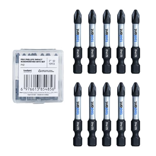 toolant 2 Inch Phillips Bit#2 Magnetic Anti Slip Impact Screwdriver Bits Set(10Pack)