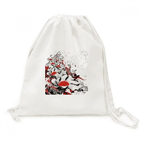 Sac à dos peinture de pivoine en toile avec cordon solide
