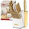 McCook® Knife Sets, Golden Titanium Stainless Steel Kitchen Knife Block Sets with Built-in Sharpener