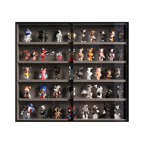 Vitrine mit 6 Ebenen, schwarz, mit Glastüren, mehrstöckige Vitrine für Sammlerstücke, Figuren und Spielzeug, stilvolles Wandregal für Zuhause, Büro, Spielzimmer und Schlafzimmeraufbewahrung