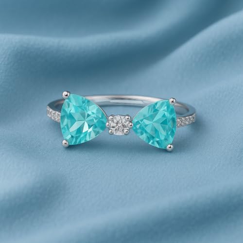 Image of Zarkan 925 Hallmark Silver Blue Heart Bow Ring