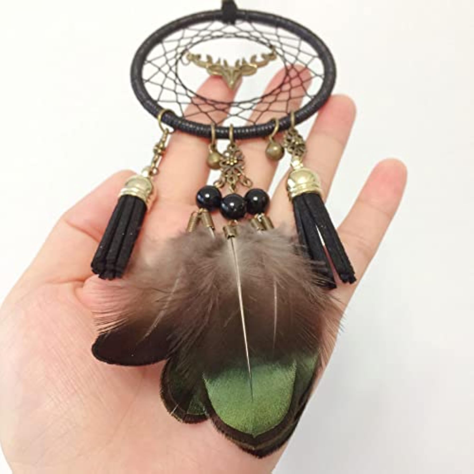 Small Dream Catcher for Car with Beads and Feathers