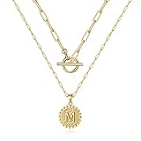 M MOOHAM Gold Layered Necklaces for Women, 14k Gold Plated Paperclip Chain Necklace Dainty Coin...