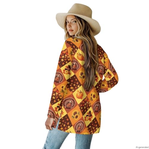 Image of Fall Maple Leaf Cardigan Sweaters for Women Long Sleeve Cardigan Soft Drape Open Front Dusters V-Neck Jackets Dressy