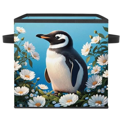 Boîte de rangement pliable durable pingouin mignon fleur en tissu - 2