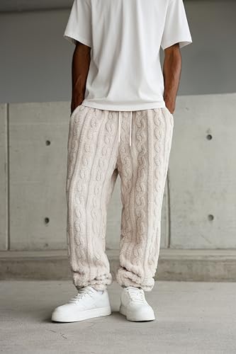 ZAFUL Men’s Fluffy Teddy Beam Feet Plush Fuzzy Warm Pajama Pants Sleepwear Loungewear Trouser with Pockets3