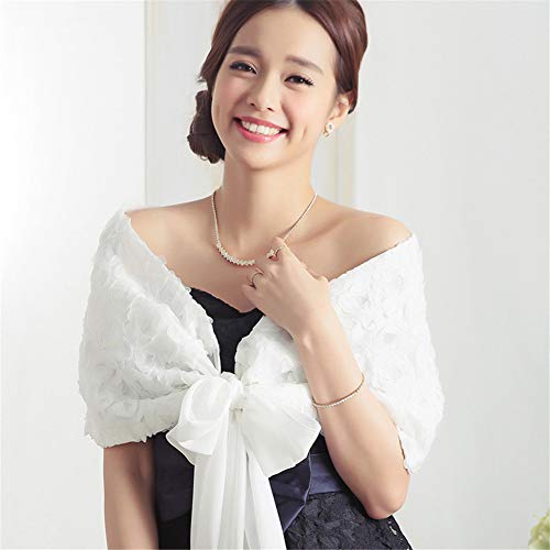 Bridal Womens Chiffon Elegant Flower Evening Shawl Wrap Prom Party Cape Cover Up2