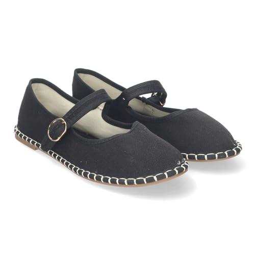shoes&blues.es 83483 Alpargata Veneciana para Mujer, Planas, Comodas, Detalles Cosidos y Cierre de Hebilla. Negro Talla 39