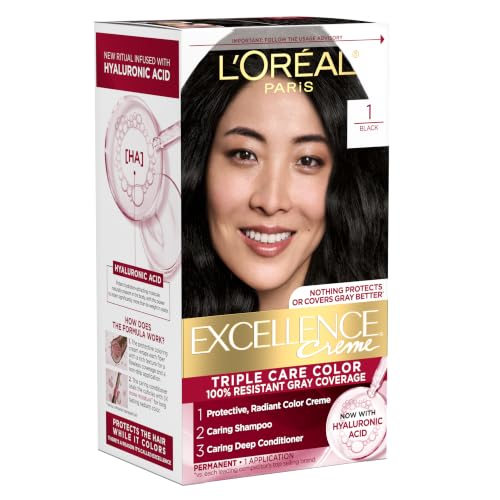 L'Oreal Paris Excellence Crème Permanent Hair Dye, 1 Black