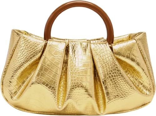YUGAORULI Bolsas femininas com design de nuvem, bolsa de ombro fofa para mulheres, bolsa de mão com fecho magnético, Dourado