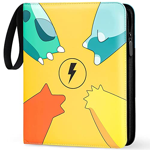 Image of Alexvyan Yellow Binder, Card Collector Album Holder for 400 Cards Cartoon Print Zipper Bag Trading Binder Card's Collection Bag Game Case Gift for Kids Boys Girls(50 * 4 * 2)