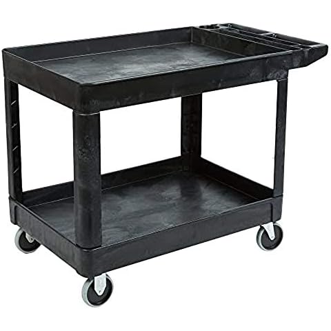 Rubbermaid Commercial Products 2-Shelf Utility/Service Cart, Medium, Black, Lipped Shelves, Ergonomic Handle, 500 lbs. Capacity, for Warehouse/Garage/Cleaning/Manufacturing Cover