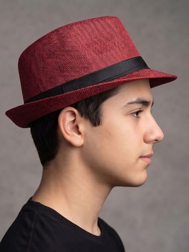 Image of BookMyCostume Red Western Cowboy & Ballroom Style Hat | Fancy Dress Accessory for Dance, Stage Shows & Theme Parties For Adults