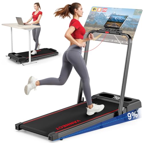 Laufband für Zuhause, VANNECT Walking Pad, 1-12 km/h Klappbares Laufband mit 9% Steigung, Ultra-Leise, LCD-Display, Dreifache Steuerung - Fernbedienung + App + Handlauf-Tasten, Belastbar bis 150 kg