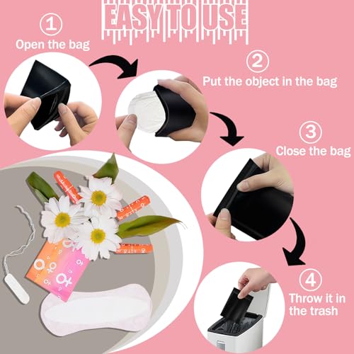 Image of Sanitary Napkin Disposal Bags 110pcs, Big Size(7.1x4.7in) Women Tampon Disposal Bags Sealed Opaque Feminine Hygiene Disposal Bags for Privacy, Black