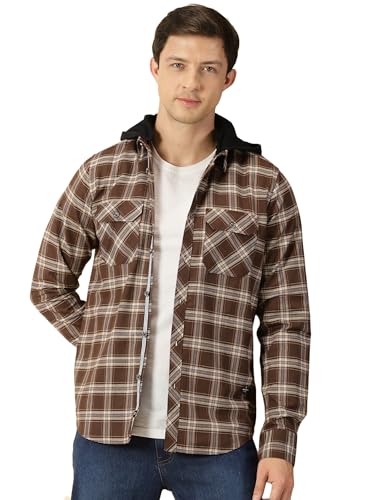 Image of Thomas Scott Men's Classic Hood Collar Tartan Checks Casual Shirt