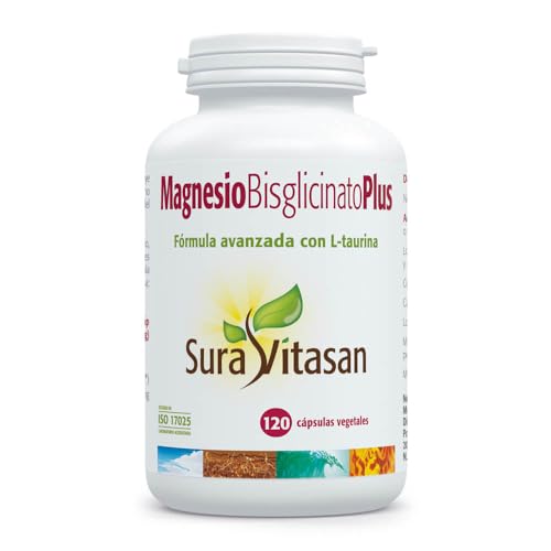 SURA VITASAN Magnesio Bisglicinato Plus 120 Cápsulas – Alta Biodisponibilidad – Reducción del Cansancio y Función Muscular – con Taurina y 300 mg de Magnesio Elemental