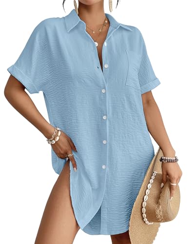 Image of Bsubseach Women Swimsuit Coverup Shirt Dress Button Down Bathing Suit Cover Up Beach Vacation Outfits