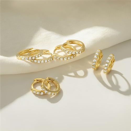 LEXODY Small Gold Hoop Earrings Set for Women, 14K Gold Plated Tiny Lightweight Cubic Zirconia Huggie Earrings Trendy Dainty Cartilage Earring Jewelry for Women Gifts 7