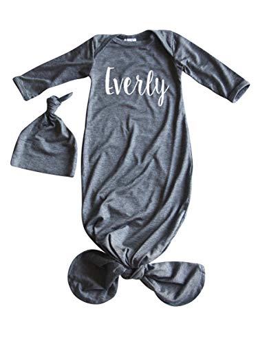 Rocket Bug 'Lush' Silky Knotted Baby Gown with Knotted Hat-Girl, Boy, Gender Neutral (Newborn, Heather Grey)