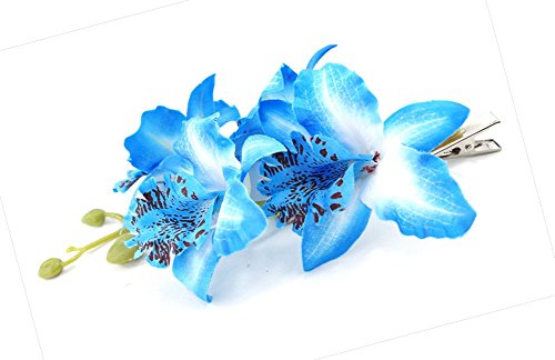 DreamLily Hawaiian Orchid Flower Hair Clip Hair pins for Beach Party BC14 (1PCS-Blue)