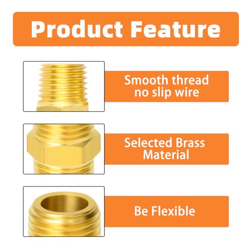 GASHER 12PCS Brass Pipe Fitting, Hex Nipple Brass Hex Coupler, 3/4" x 3/4" NPT Male Thread Pipe, 3/4Inch x 3/4Inch NPT Female Thread Pipe