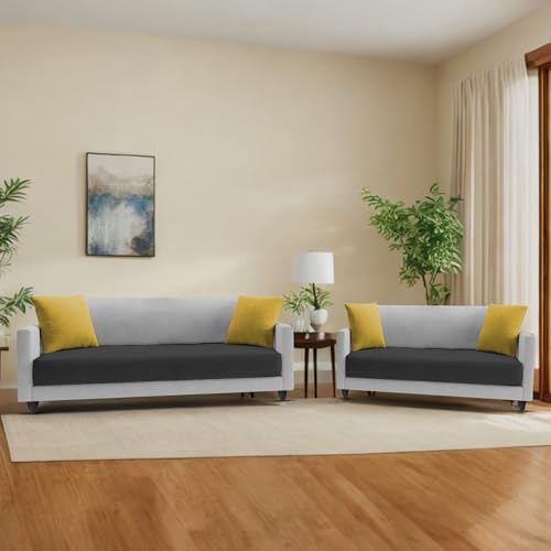 Image of Casaliving Dominic 3 + 2 Seater Sofa Set for Living Room (Black Grey) Premium Fabric Sofa