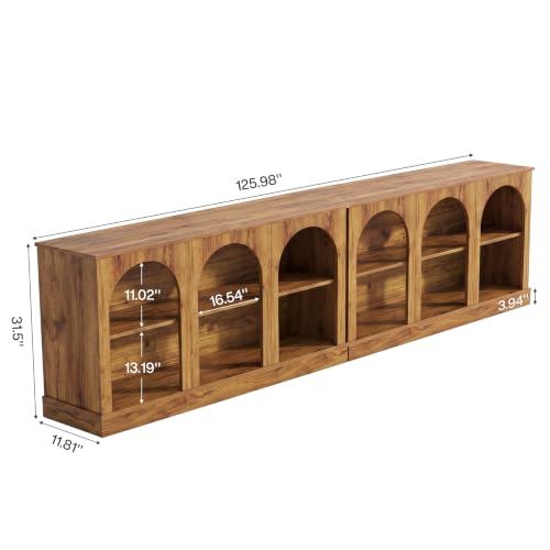Image of Tribesigns Farmhouse Console Table Set of 2, Extra Long Entryway Table with 3 Tier Storage, Wooden Rectangular Sofa Table Behind The Couch for Entrance, Hallway, Living Room Natural Wood