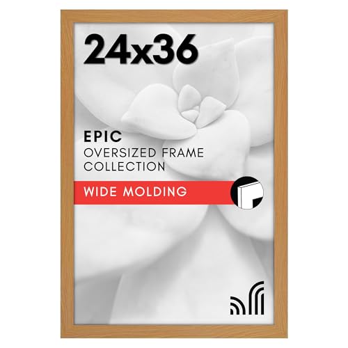 Americanflat 24x36 Poster Frame with Polished Plexiglass - Wide Picture Frames Made of Engineered Wood for Vertical or Horizontal Wall Display - Epic Collection - Dark Oak