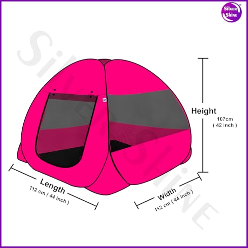 Image of Foldable Delightful Patterns Popup Kids Play Tent House for Multi Purpose|PlayTent House for up to 10 YearOld Kids Girls&Boys|Mosquito Net Design Tent for Kids|Multicolor,Tent House Theme(Pink-Pink)