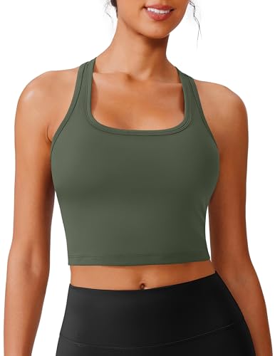 Image of PINSPARK Sports Bra Longline Racerback Tank Tops for Women Padded Workout Yoga Top