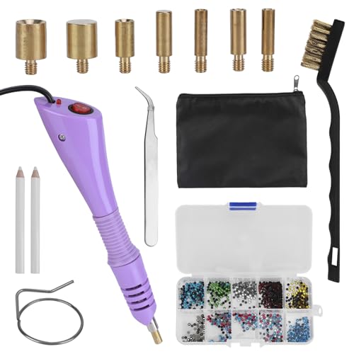 Weskjer Hotfix Strumento di applicazione Bacchetta per applicatore di strass Hot Set con 7 dimensioni Suggerimenti per cristalli Gemma Strass Diamanti, Viola