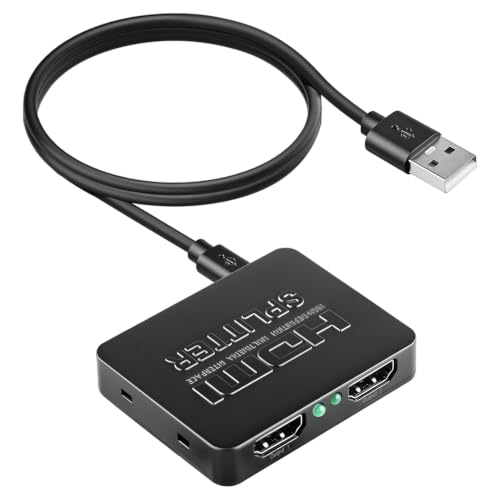 Splitter HDMI 1 Entrada 2 Salidas 4K, Splitter 1 in 2 out con Cable USB de Alimentación, Duplicador HDMI para 2 Monitores en Modo Espejo, Compatible con TV, PS5, PS4, Xbox, Proyector y PC