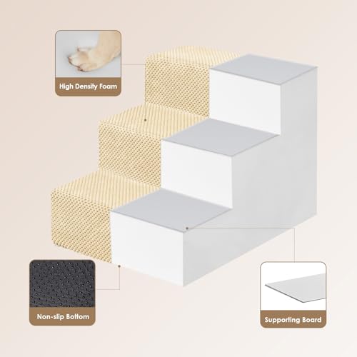 Image of EHEYCIGA Dog Stairs for Small Dogs 13.5 inch H, 3-Step Dog Steps for Couch Sofa and Chair, Pet Steps for Medium Cats, Non-Slip Balanced Pet Ramp Indoor, Graige