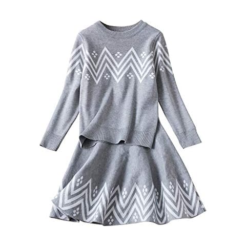TTYAOVO Girl Casual Knit Sweater Dress Long Sleeve Tops Pullover Princess Evening Party Clothing Size 120(4-5 Years) 1216 Grey Cover