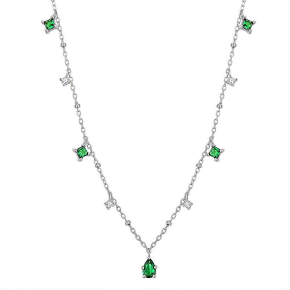 Collier chaîne à maillons perle et pendentif pompon cristal vert pour femmes