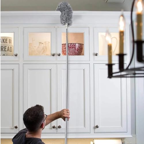 Image of PADAR Ceiling Fan Duster with Long Handle |Microfiber Feather Fan Cleaning Mop, Brush & Dusting Stick | Extendable Dusting Brush & Mop for Ceiling Fans, Walls & Kitchens, Grey, 30 L x 3 W Centimeters