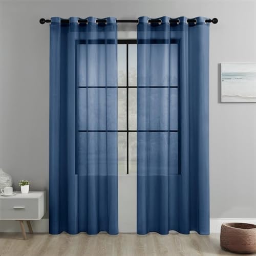 Mateju Lot de 2 Rideau Voilage, Couleur Unie Rideau, Voiles Intérieurs Translucides, pour Décorer Salon, Chambre, Cuisine, Fenêtre (AA Bleu Marine,134x240)
