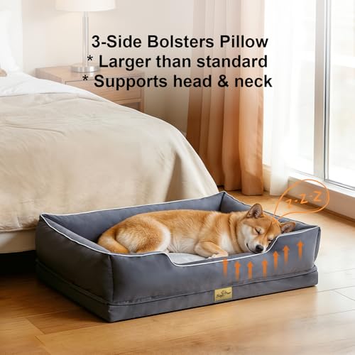 BingoPaw Orthopedic Dog Beds Large: Dog Bed Sofa with Bolster Sides, Supportive Flat Foam, Waterproof Liner, Washable Removable Cover and Anti-slip Bottom L (94.5x67x19.5cm),Grey - Image 4