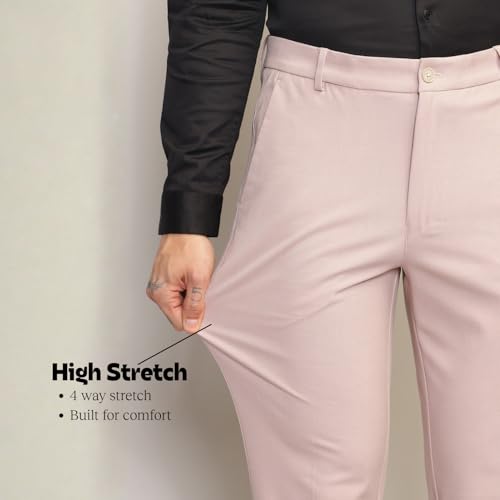 Image of SUBTRACT Men 4 Way Stretch Wrinkle Free Slim Fit Formal Trouser in with 2 Inch Flexible Waistband | Men's Trousers for Office Or Party