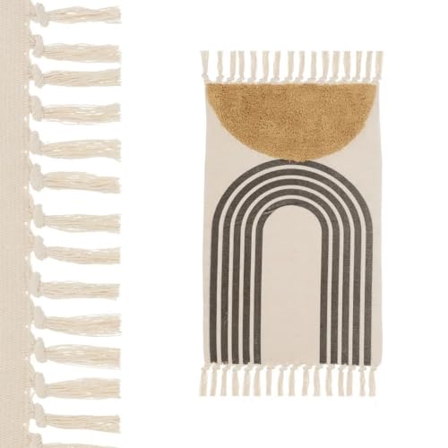 LEKE GO Alfombra Flecos geométrica marrón de algodón Natural y poliéster de 50x80 cm (Marrón)
