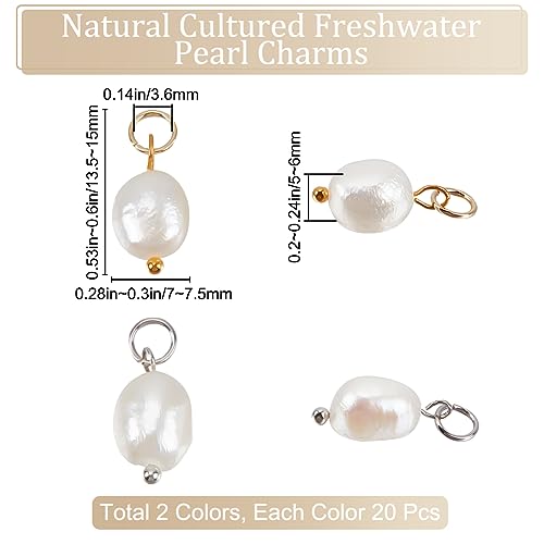 Beebeecraft 40Pcs 2 Colors Freshwater Pearl Charms Natural Baroque Rice Pearl Dangle Charms with Jump Rings for DIY Bracelet Necklace Jewelry Making - Image 2