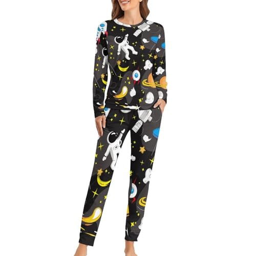 Ensemble de pyjama femme espace pour vos soirées cocooning et nuits fraîches avec t-shirt