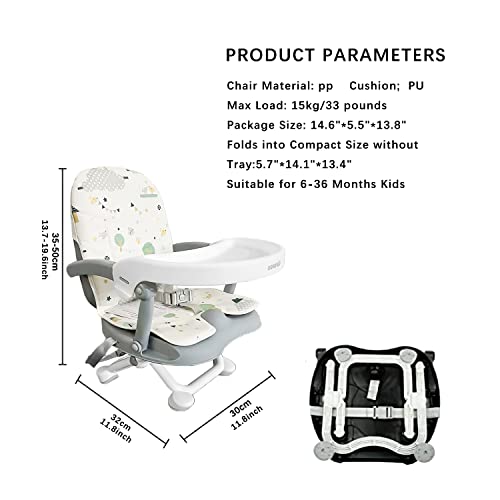 UBRAVOO Baby Booster Seat for Dining Table with Removable Tray & Cushion, 3in1 Portable Toddler Booster Seat, 4 Height Adjustable Travel High Chair for Babies and Toddlers