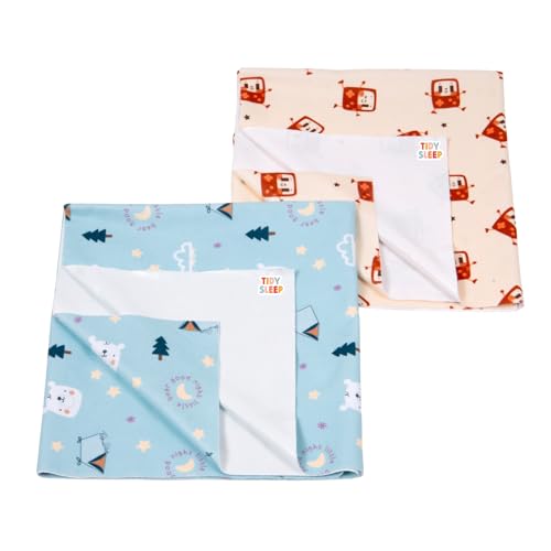 Image of Tidy Sleep Printed Baby Dry Sheet Waterproof Mattress Protector for Newborns | Soft Quick-Dry Bed Protector Mat | Reusable Leakproof | Smart Robot & Bear Goodnight Pack 2 (Large)