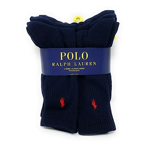 Ralph Lauren Men's Classic Ribbed Crew Socks - 6 Pack (Regular, Navy)